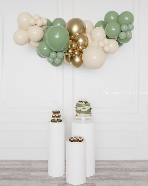 Sage Green, Ivory, and Gold Balloon Garland, 6 ft from Balloon Expert