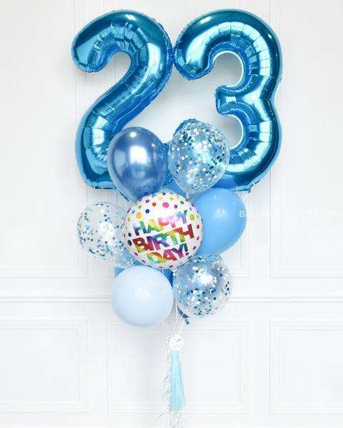 Shades of Blue - Custom Age Birthday Confetti Balloon Bouquet