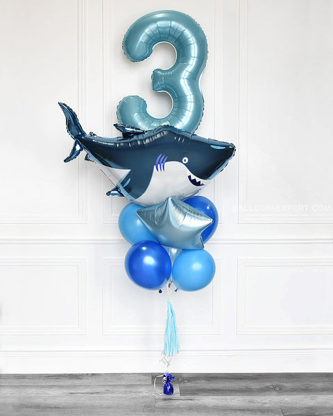 Shark Number Balloon Bouquet - Blue Mix Boys Birthday