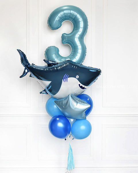 Shark Number Balloon Bouquet - Blue Mix Boys Birthday