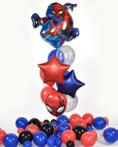 Spider-Man Confetti Balloon Bouquet - Blue Red Boys Birthday