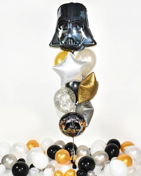 Star Wars Confetti Balloon Bouquet - Black Gold White Silver Boys Birthday