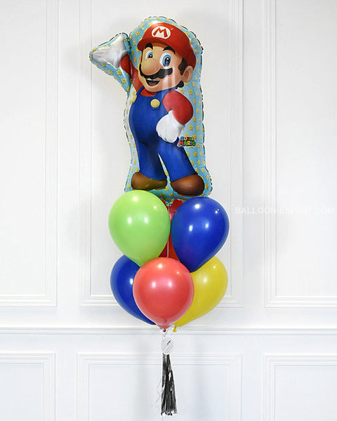 Super Mario Balloon Bouquet - Blue Red Green And Yellow Boys Birthday