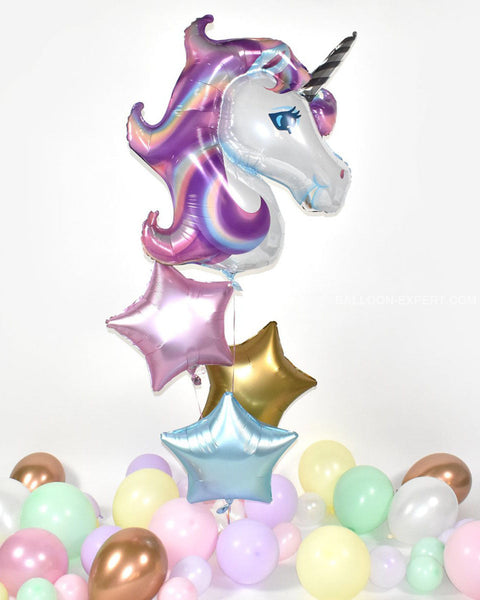 Unicorn Star Balloon Bouquet - Rose Gold Blue Girls Birthday
