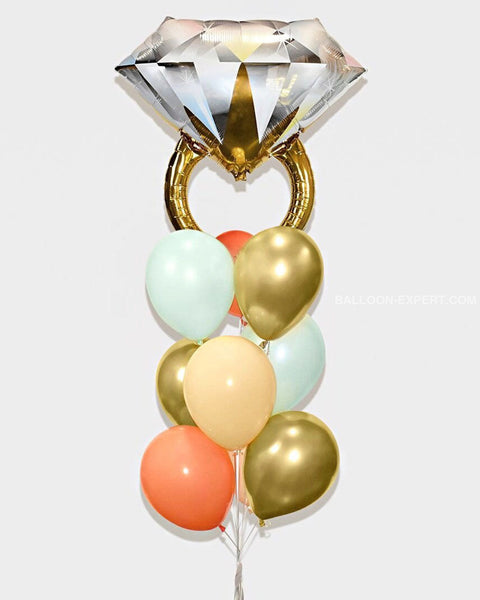 Wedding Ring Balloon Bouquet - Mint Coral Beige Chrome Gold