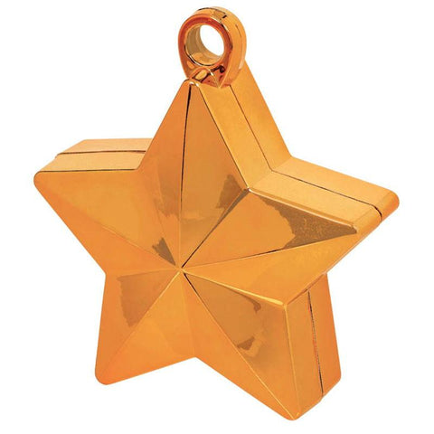 a star-shaped balloon weight that comes in foil orange colour