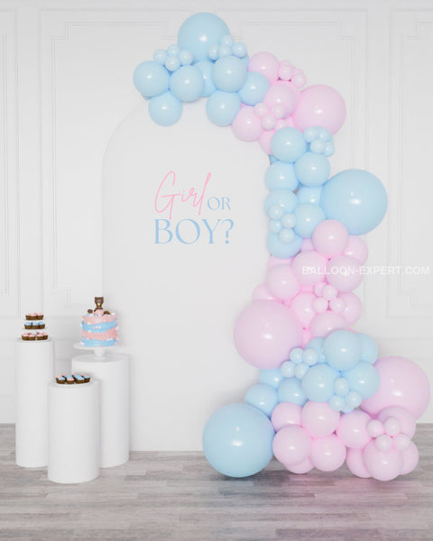 Gender Reveal - Balloon Garland in pastel blue and pastel pink 12 feet long from balloon expert