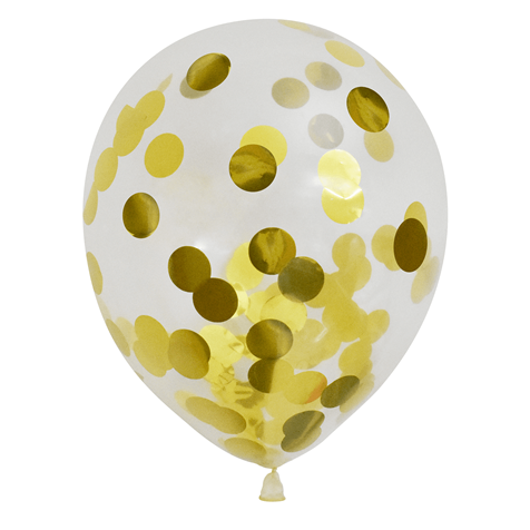 12" Gold Round Metallic Confetti Latex Balloon, Helium Inflated from Balloon Expert