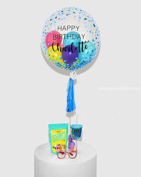 Blue Rainbow Personalized Bubble Balloon Filled with Balloons, helium filled from Balloon Expert