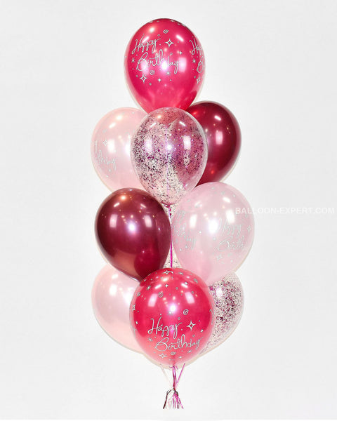 Burgundy, Pink, and Fuchsia - Birthday Confetti Balloon Bouquet