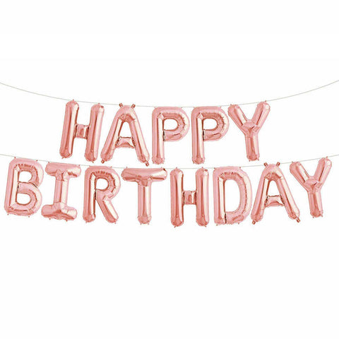 Rose Gold Happy Birthday Balloons Letter