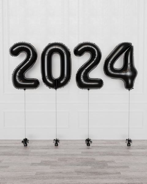 2024 Black Foil Number Balloons, Helium Inflated, sold by Balloon Expert