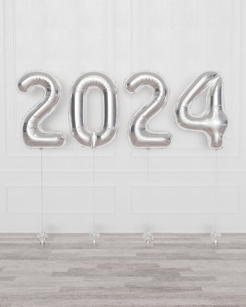 2024 Silver Foil Number Balloons, Helium Inflated, sold by Balloon Expert