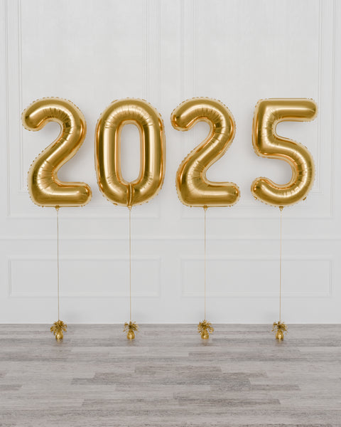 2024 Gold Foil Number Balloons, Helium Inflated, sold by Balloon Expert