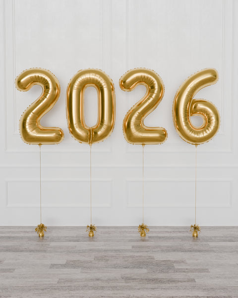 2026 Gold Foil Number Balloons