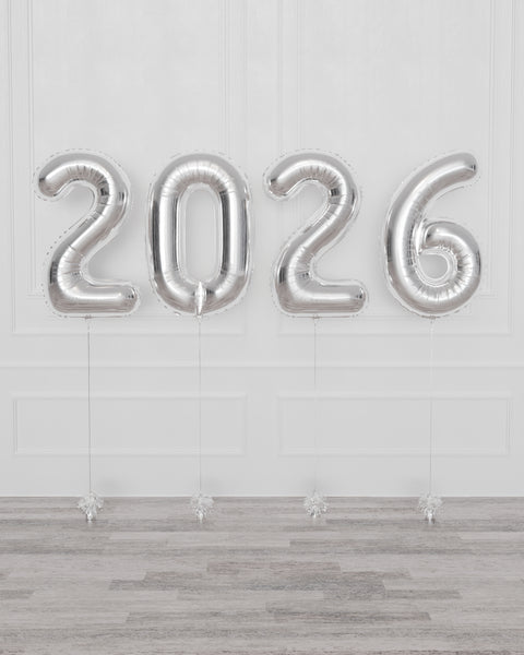 2026 Silver Foil Number Balloons