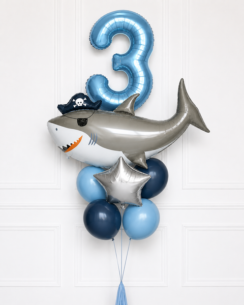 Shark Number Balloon Bouquet - Blue Mix