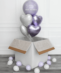 Lilac And White - Personalized Orbz Heart Balloon Bouquet Surprise Box