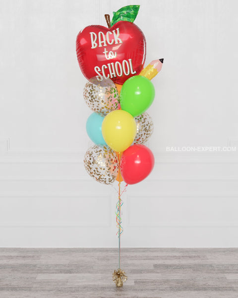 Back to School Apple Confetti Balloon Bouquet, 10 Balloons, sold by Balloon Expert