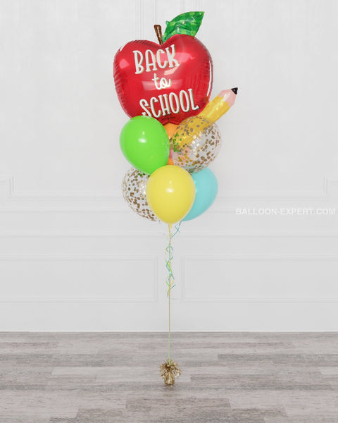 Back to School Apple Confetti Balloon Bouquet, 7 Balloons, sold by Balloon Expert