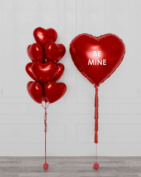 Be Mine Giant Heart Balloon and Red Heart Balloon Bouquet, Helium Inflated