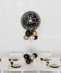 Black, Gold, and Silver - Happy Birthday Orbz Balloon Table Centerpiece from Balloon Expert