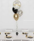 Black, Gold, and White - Happy Birthday Confetti Foil Balloon Bouquet, 4 Balloons from Balloon Expert