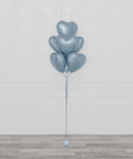 Blue Heart Foil Balloon Bouquet, 7 Balloons, Inflated with helium