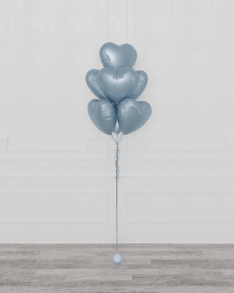 Blue Heart Foil Balloon Bouquet, 7 Balloons, Inflated with helium