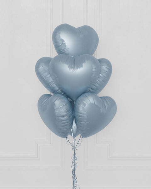 Blue Heart Foil Balloon Bouquet, 7 Balloons, closeup image