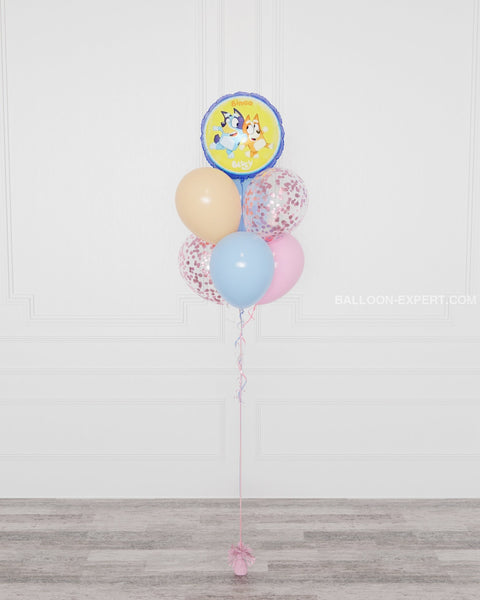 Bluey, Pink Foil Confetti Balloon Bouquet, 7 balloons, full image