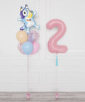 Bluey - Supershape Confetti Balloon Bouquet and Pink Number Balloon, helium inflated