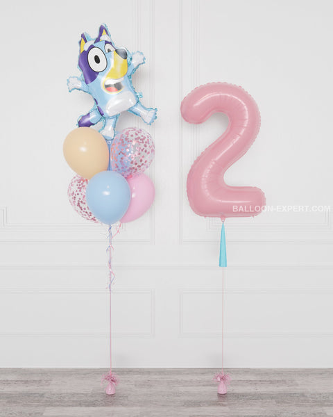 Bluey - Supershape Confetti Balloon Bouquet and Pink Number Balloon, helium inflated