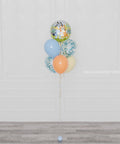 Bluey Blue Foil Confetti Balloon Bouquet, 7 balloons, full image