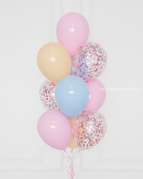 Bluey Pink Confetti Balloon Bouquet, 10 Balloons, Close Up Image