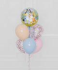 Bluey Pink Foil Confetti Balloon Bouquet, 7 balloons, close up image