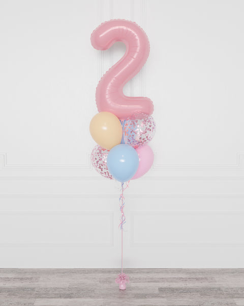 Bluey Pink Number Confetti Balloon Bouquet, 7 Balloons, full image, sold by Balloon Expert