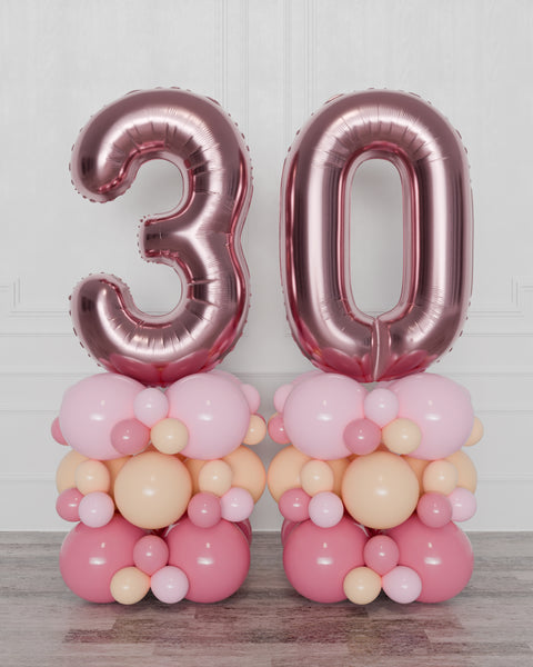 Blush and Pink, Double Number Balloon Columns, inflated with air