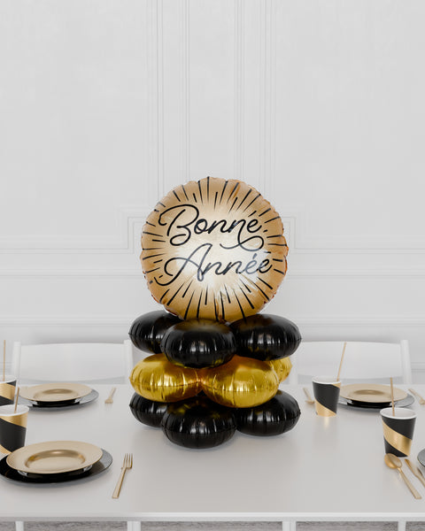 Bonne Année Black and Gold Quad Balloon Centerpiece