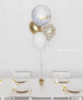 Bonne Année Confetti Foil Balloon Bouquet, 4 Balloons, in White and Gold