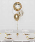 Bonne Année Confetti Foil Balloon Bouquet 4 Balloons - White And Gold Bouquets