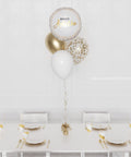 Bonne Année Confetti Foil Balloon Bouquet 4 Balloons - White And Gold Bouquets