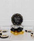 Bonne Fete Quad Balloon Centerpiece Black, Gold, and Silver