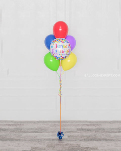Bonne Retraite Rainbow Balloon Bouquet, 7 Balloons, full image, sold by Balloon Expert