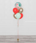 Christmas Red, Mint, Gold Confetti Balloon Bouquet, 7 Balloons inflated with helium, sold by Balloon Expert