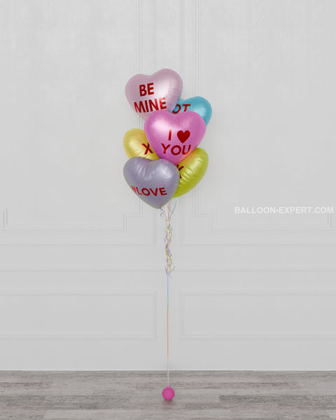 Candy Heart Foil Balloon Bouquet, 6 Balloons, full image, sold by Balloon Expert