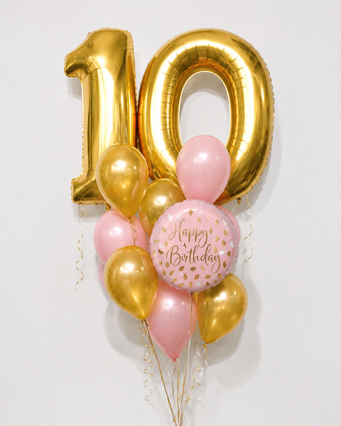 Gold and Pink - Number Birthday Balloon Bouquet