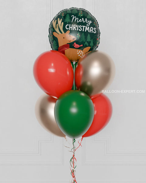 Christmas Balloon Bouquet 7 Balloons - Red Gold And Mint Bouquets