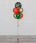 Christmas Balloon Bouquet, 7 Balloons, in Red, Gold, and Green, sold by Balloon Expert