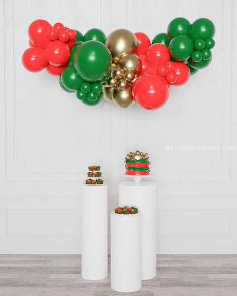 Christmas Balloon Garland, 6 ft - Red, Green, and Gold, Inflated with Air, sold by Balloon Expert